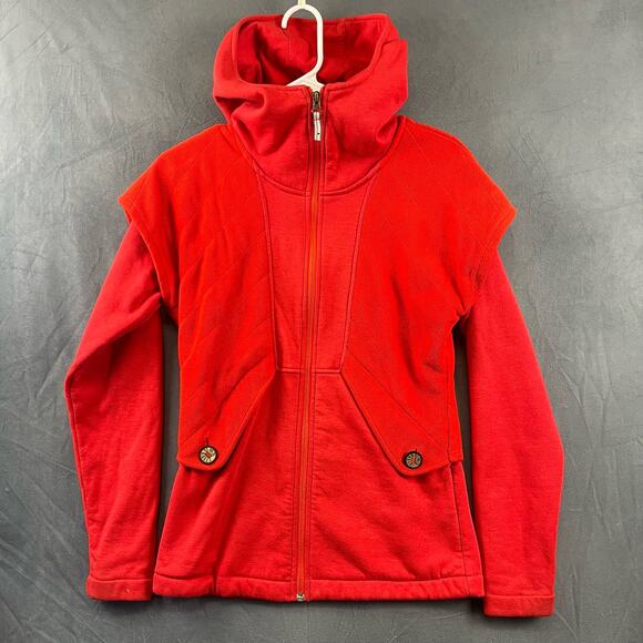 Women's Small Heavyweight Burton Fleece Performance Hood Jacket Red Full Zip Y2K - Picture 1 of 16